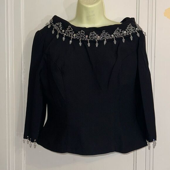 Vintage 60s dressy beaded & sequined black blouse - Picture 1 of 9